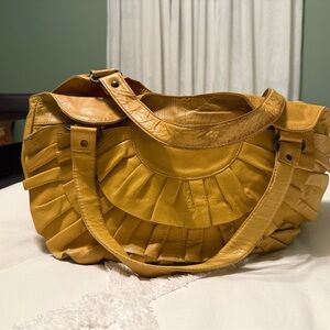 Anthropologie Nest Mustard Yellow Pleated Shoulder Bag